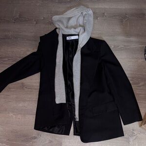 Zara Black Blazer with Gray Hood